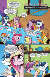 Size: 900x1384 | Tagged: safe, idw, official comic, applejack, fluttershy, pinkie pie, princess cadance, rainbow dash, rarity, shining armor, twilight sparkle, g4, spoiler:comic, comic, idw advertisement, mane six, preview