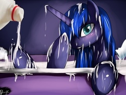 Size: 500x378 | Tagged: safe, artist:dragk, artist:mylittlepornedits, edit, princess luna, g4, female, milk, milk bath, not porn, solo