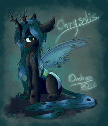 Size: 3043x3529 | Tagged: safe, artist:akiiri, queen chrysalis, changeling, changeling queen, g4, crown, female, jewelry, regalia, sitting, solo