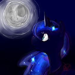 Size: 1000x1000 | Tagged: safe, artist:ryuredwings, princess luna, g4, dark, female, glowing, glowing mane, moon, night, solo