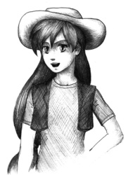 Size: 364x500 | Tagged: safe, artist:gengakutaku, applejack, human, g4, female, humanized, monochrome, solo, traditional art