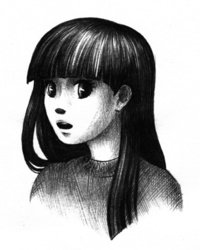 Size: 381x476 | Tagged: safe, artist:gengakutaku, twilight sparkle, human, g4, female, humanized, solo, traditional art, uncanny valley