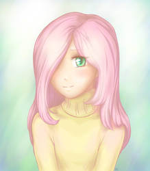 Size: 700x800 | Tagged: safe, artist:gengakutaku, fluttershy, human, g4, clothes, female, humanized, solo, sweater, sweatershy