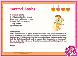 Size: 720x531 | Tagged: safe, applejack, g4, official, caramel apple (food), my little pony logo, recipe, text