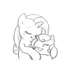 Size: 557x550 | Tagged: safe, artist:carnifex, rarity, sweetie belle, g4, cute, diasweetes, hug, monochrome, sketch