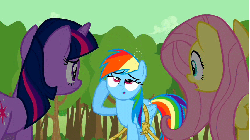 Size: 853x479 | Tagged: safe, screencap, fluttershy, rainbow dash, twilight sparkle, g4, the return of harmony, animated, confused, dazed, dizzy, female, hangover, out of context, rope, squeans