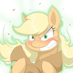 Size: 4800x4800 | Tagged: safe, artist:janji009, applejack, g4, absurd resolution, angry, applejack wants her hat back, aura, cowboy hat, crying, female, hat, hatless, missing accessory, rage, solo, stetson, torn