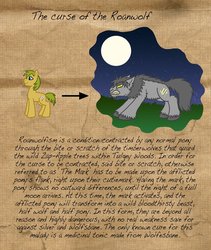 Size: 821x972 | Tagged: safe, artist:the-clockwork-crow, oc, oc only, hengstwolf, werewolf, full moon, land of eponia, moon, text, transformation