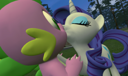 Size: 1280x768 | Tagged: safe, rarity, spike, dragon, pony, g4, 3d, female, gmod, kissing, male, mare, palindrome get, ship:sparity, shipping, straight