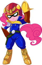 Size: 3000x4645 | Tagged: safe, artist:fizzy-dog, artist:umbravivens, pinkie pie, earth pony, pony, g4, bipedal, captain falcon, clothes, costume, crossover, f-zero, female, nintendo, solo