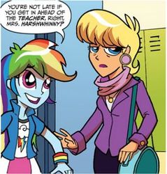 Size: 322x337 | Tagged: safe, idw, official comic, ms. harshwhinny, rainbow dash, equestria girls, g4, spoiler:comic, spoiler:comicannual2013