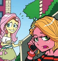 Size: 293x310 | Tagged: safe, idw, official comic, fluttershy, sunflower (g4), equestria girls, g4, spoiler:annual2013, spoiler:comic