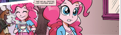 Size: 412x120 | Tagged: safe, idw, official comic, pinkie pie, ferret, equestria girls, g4, spoiler:comic, clothes, cup, suit