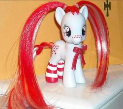 Size: 816x723 | Tagged: safe, artist:renrenace, bowtie, brushable, candy cane, clothes, customized toy, freckles, jollymint, pigtails, socks, striped socks, toy