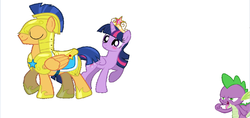 Size: 1204x568 | Tagged: safe, artist:applecreeper1234, flash sentry, spike, twilight sparkle, alicorn, pony, g4, female, male, mare, reaction, ship:flashlight, shipping, straight, twilight sparkle (alicorn)