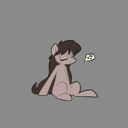 Size: 1280x1280 | Tagged: safe, artist:owl-eyes, octavia melody, earth pony, pony, g4, cute, eyes closed, female, gray background, long mane, mare, messy mane, music notes, pictogram, simple background, sitting, smiling, solo, speech bubble, tavibetes