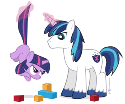 Size: 990x825 | Tagged: safe, artist:dm29, shining armor, twilight sparkle, g4, angry, blocks, duo, filly, magic, simple background, suspended, transparent background