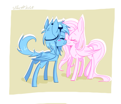 Size: 1050x900 | Tagged: safe, artist:silbersternenlicht, fluttershy, rainbow dash, g4, blushing, cute, female, lesbian, ship:flutterdash, shipping