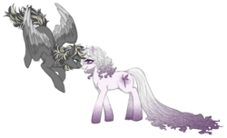 Size: 2096x1275 | Tagged: safe, artist:toastiepony, earth pony, pegasus, pony, female, flying, mare, pixie dust, shimmerfly, solo