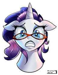 Size: 1100x1420 | Tagged: safe, artist:skyart301, rarity, pony, unicorn, g4, bust, female, glasses, mare, portrait, simple background, solo, white background, worried
