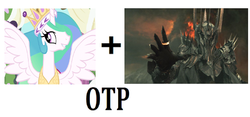 Size: 1177x553 | Tagged: safe, princess celestia, g4, crack shipping, crown, exploitable meme, lord of the rings, meme, mordor, otp, sauron, shipping