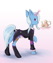 Size: 844x1000 | Tagged: safe, artist:hannia-san, trixie, pony, unicorn, g4, butler, clothes, dagger, female, mare, solo, suit, tail wrap