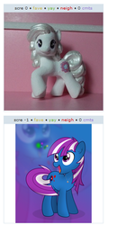 Size: 295x568 | Tagged: safe, oc, earth pony, pony, g1, g4, g1 to g4, generation leap, irl, juxtaposition, photo, toy