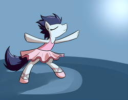 Size: 1280x1000 | Tagged: safe, artist:whatsapokemon, soarin', pony, g4, ballet, bipedal, clothes, crossdressing, dancing, dress, solo, tutu