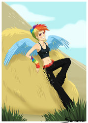 Size: 800x1117 | Tagged: safe, artist:seismopac, rainbow dash, human, g4, female, humanized, solo, winged humanization