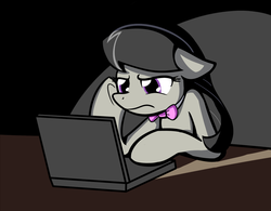 Size: 1280x1000 | Tagged: safe, artist:whatsapokemon, octavia melody, earth pony, pony, g4, computer, female, frown, laptop computer, solo