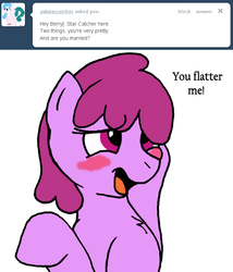 Size: 636x743 | Tagged: safe, artist:skoon, berry punch, berryshine, earth pony, pony, ask berry punch, g4, ask, blushing, female, solo, tumblr