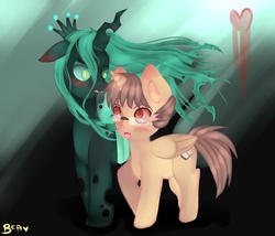 Size: 1554x1332 | Tagged: source needed, safe, queen chrysalis, oc, oc:quill, alicorn, changeling, changeling queen, pony, g4, alicorn oc, canon x oc, chrysalislover, female