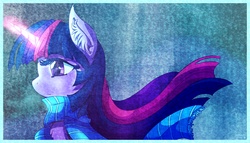 Size: 1970x1130 | Tagged: safe, artist:shiita64, twilight sparkle, g4, clothes, female, magic, scarf, solo