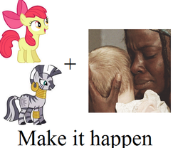 Size: 523x436 | Tagged: safe, apple bloom, zecora, zebra, g4, crying, exploitable meme, judith, make it happen, meme, michonne, the walking dead