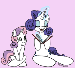 Size: 500x450 | Tagged: safe, artist:aprylelric, rarity, sweetie belle, g4, book, magic