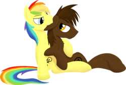 Size: 2463x1663 | Tagged: safe, artist:crusierpl, oc, oc only, earth pony, pony, biting, cuddling, ear bite, gay, looking at each other, looking at someone, male, nibbling, snuggling