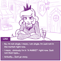 Size: 700x700 | Tagged: safe, artist:romanrazor, princess luna, human, g4, clothes, dating sim, dialogue, female, grumpy luna, humanized, monochrome, parody, solo