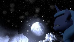 Size: 900x506 | Tagged: safe, artist:lucascccp, princess luna, g4, 3d, cloud, cloudy, gmod, moon, night, s1 luna, sad