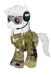 Size: 730x1095 | Tagged: safe, artist:orang111, oc, oc only, camouflage, clothes, deus, headset, hmd, solo, uniform