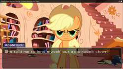 Size: 1366x768 | Tagged: safe, applejack, turnabout storm, g4, double rainboom puppet, female, looking at you, solo