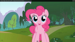 Size: 1366x768 | Tagged: safe, pinkie pie, turnabout storm, g4, double rainboom puppet, female, looking at you, solo