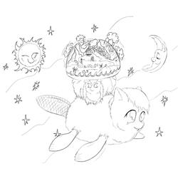 Size: 1694x1625 | Tagged: safe, fluffy pony, discworld, fluffy pony original art, monochrome, sea fluffies