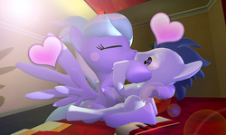 Size: 640x382 | Tagged: safe, anonymous artist, cloudchaser, rumble, pegasus, pony, g4, 3d, anonymous, bed, duo, female, gmod, kissing, love, male, meme, ship:rumblechaser, shipping, straight