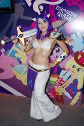 Size: 3264x4928 | Tagged: safe, artist:blakstarr, rarity, human, g4, belly button, belly piercing, bellyring, cosplay, irl, irl human, photo, piercing, san diego comic con, solo, sword, weapon