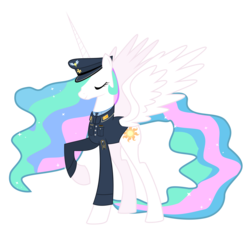 Size: 7701x6996 | Tagged: safe, artist:bronyvagineer, princess celestia, alicorn, pony, g4, absurd resolution, clothes, female, mare, simple background, solo, spread wings, transparent background, uniform, wings