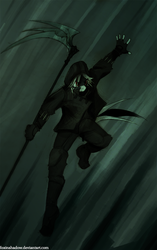 Size: 626x1000 | Tagged: safe, artist:foxinshadow, oc, oc only, anthro, anthro oc, clothes, commission, hoodie, scythe, solo, soulless reaper