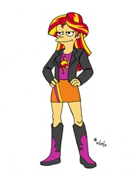 Size: 788x1014 | Tagged: safe, artist:mayorlight, sunset shimmer, equestria girls, g4, female, male, matt groening, simpsonified, solo, style emulation, the simpsons