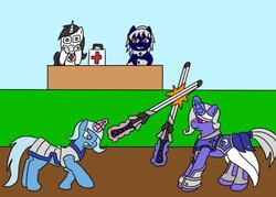 Size: 1280x914 | Tagged: safe, artist:jayruki, trixie, oc, g4, armor, fight