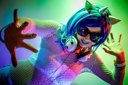 Size: 1620x1080 | Tagged: safe, artist:sequinsupernova, dj pon-3, vinyl scratch, human, g4, cosplay, irl, irl human, photo, solo