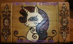 Size: 895x541 | Tagged: safe, artist:debsburntofferings, rarity, g4, craft, pyrography